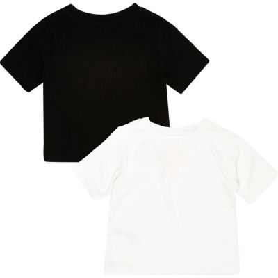 Mini girls black ribbed t-shirt set